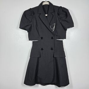 Ledin Black Goth Dark Academia Blazer Mini Wrap Dress Cut Out Back Size Small